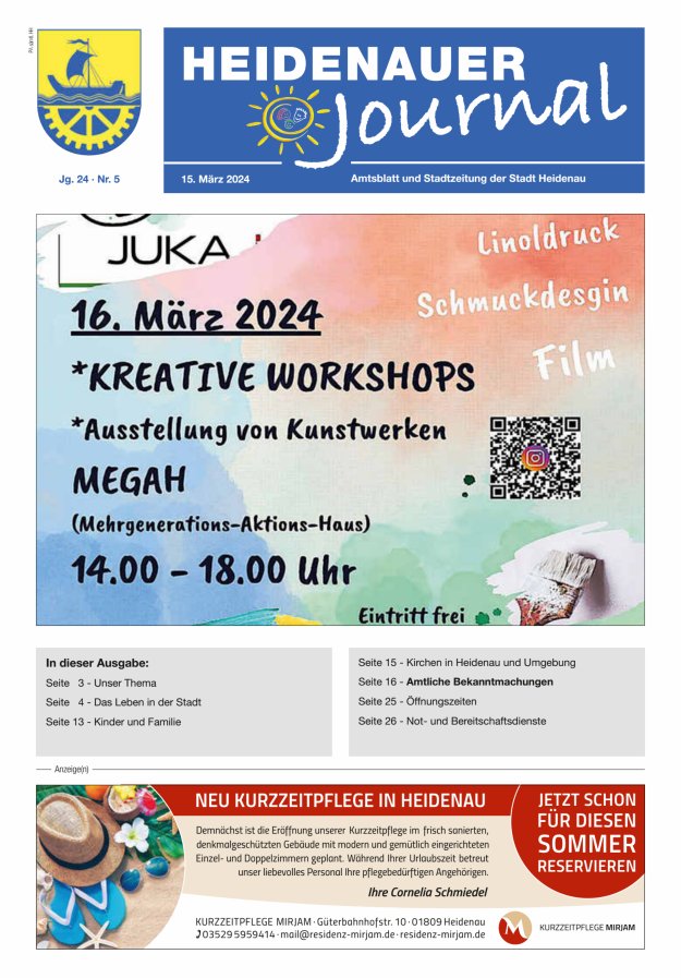 Heidenauer Journal - Amtsblatt und Stadtzeitung der Stadt Heidenau Titelblatt 05/2024