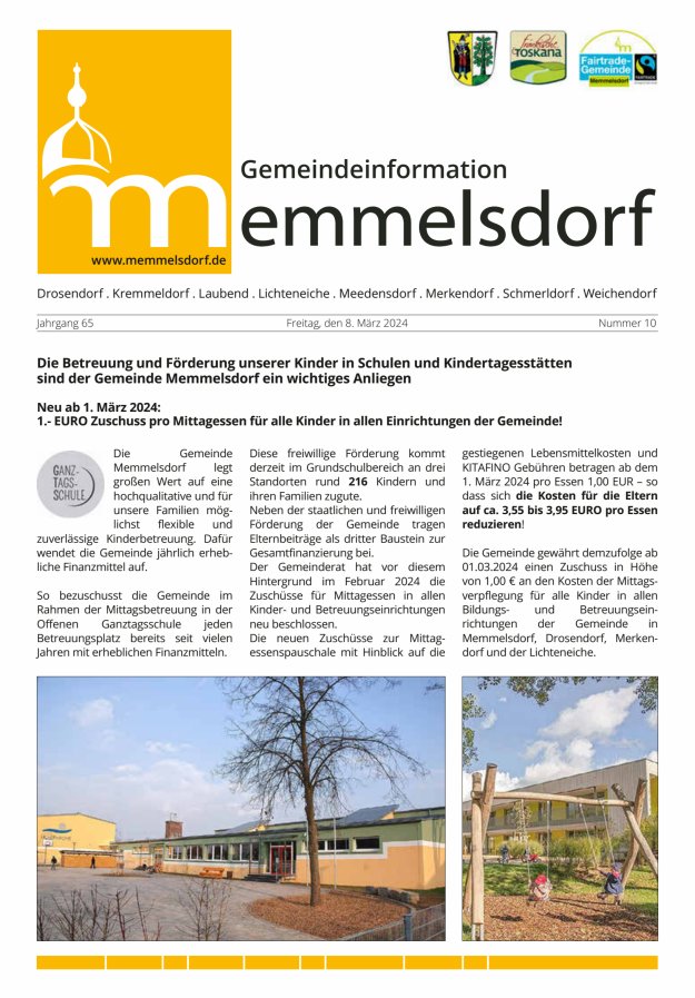 Mitteilungsblatt der Gemeinde Memmelsdorf Titelblatt 10/2024
