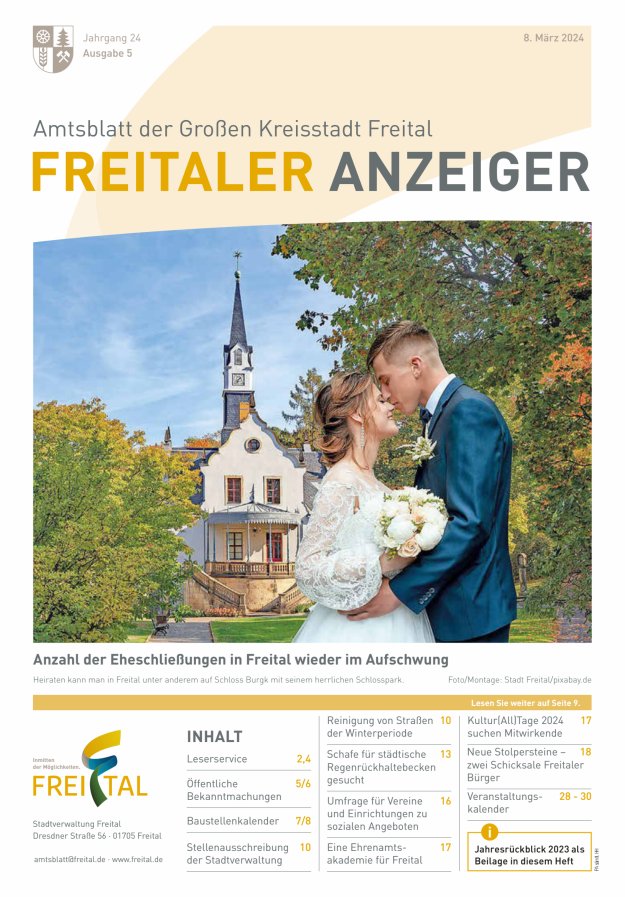 Freitaler Anzeiger - Amtsblatt der Großen Kreisstadt Freital Titelblatt 05/2024