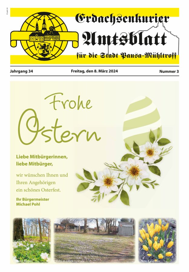 Erdachsenkurier - Amtsblatt für die Gemeinde Pausa-Mühltroff Titelblatt 03/2024
