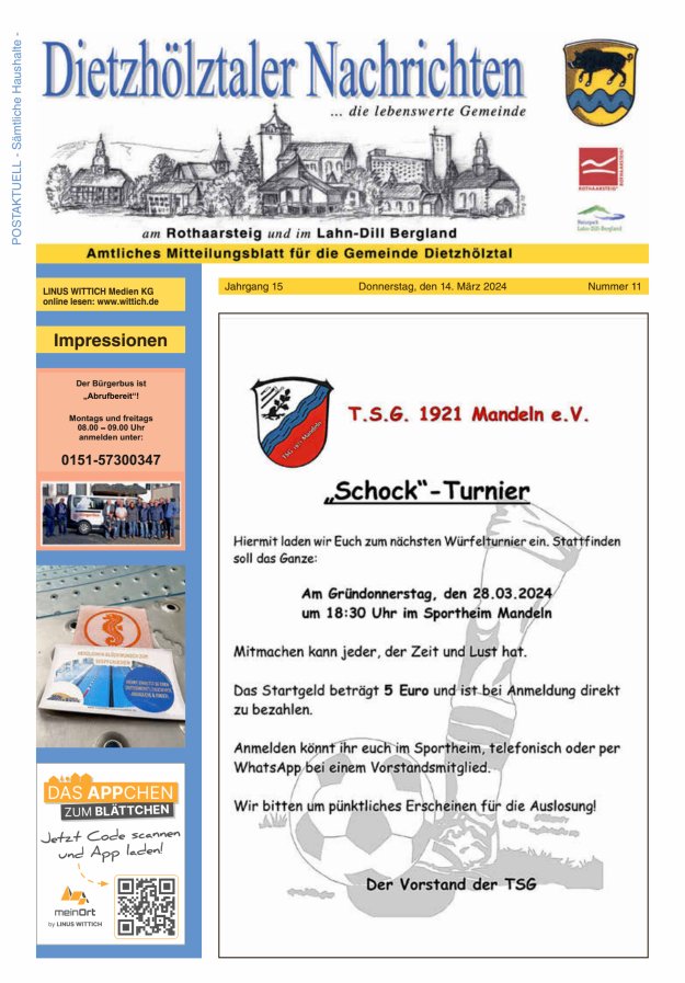 Dietzhölztaler Nachrichten Titelblatt 11/2024