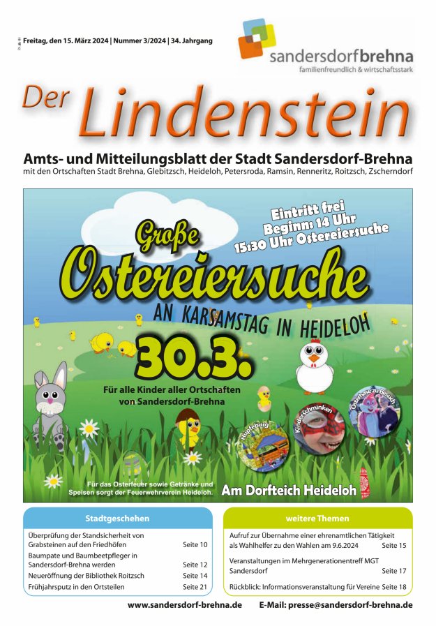 Der Lindenstein Amts- und Mitteilungsblatt der Stadt Sandersdorf-Brehna Titelblatt 03/2024