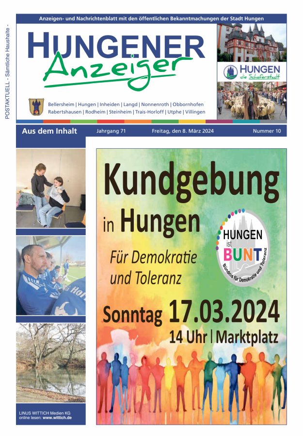 Anzeigen- und Nachrichtenblatt mit den öff  Bekanntmachungen der Stadt Hungen Titelblatt 10/2024