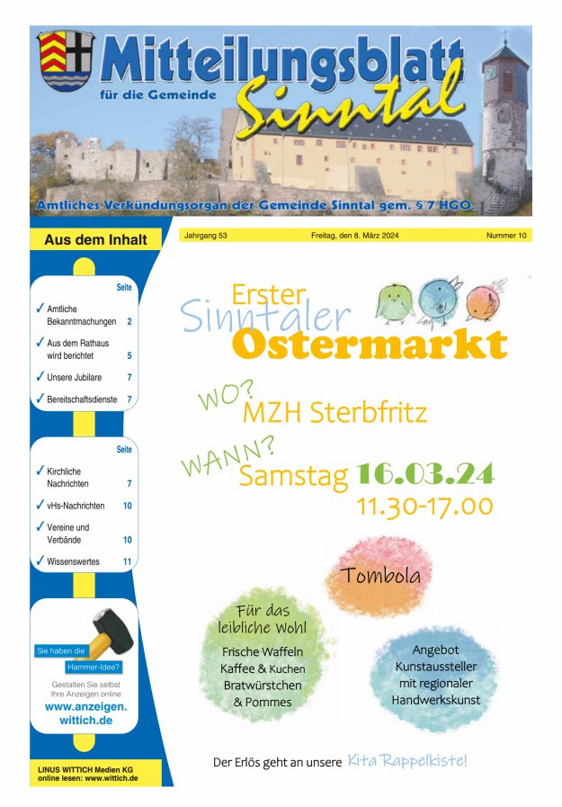 Mitteilungsblatt für die Gemeinde Sinntal Titelblatt 10/2024
