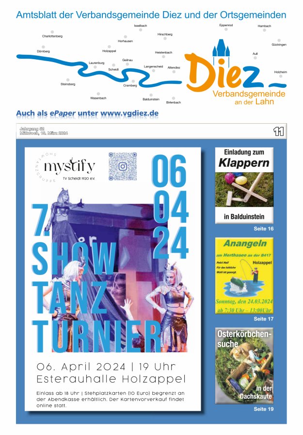 Mitteilungsblatt der Verbandsgemeinde Diez und der Ortsgemeinden Titelblatt 11/2024