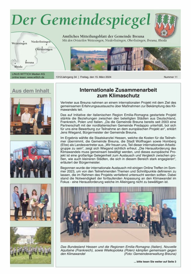 Der Gemeindespiegel (Breuna) Titelblatt 11/2024