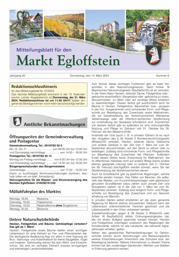 Mitteilungsblatt für den Markt Egloffstein Titelblatt 06/2024