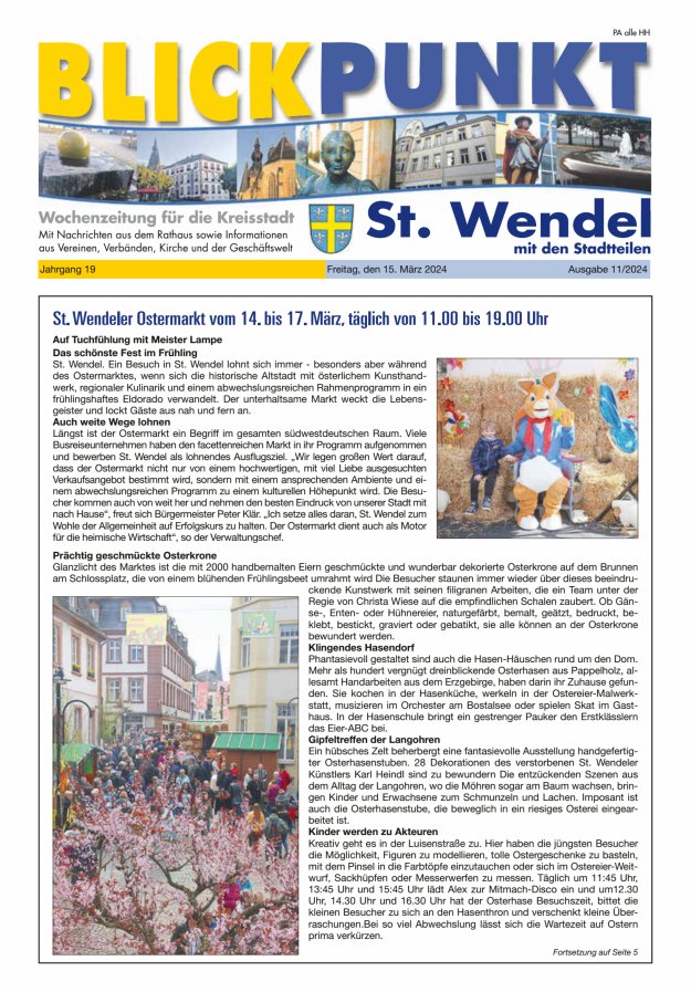 Blickpunkt St Wendel Titelblatt 11/2024