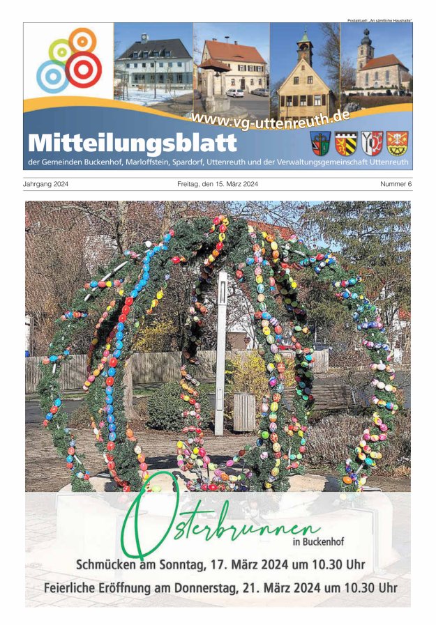 Mitteilungsblatt der Verwaltungsgemeinschaft Uttenreuth Titelblatt 06/2024