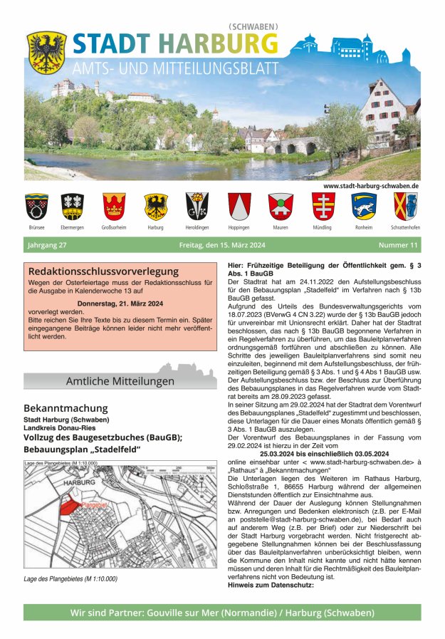 Amts- und Mitteilungsblatt der Stadt Harburg Titelblatt 11/2024