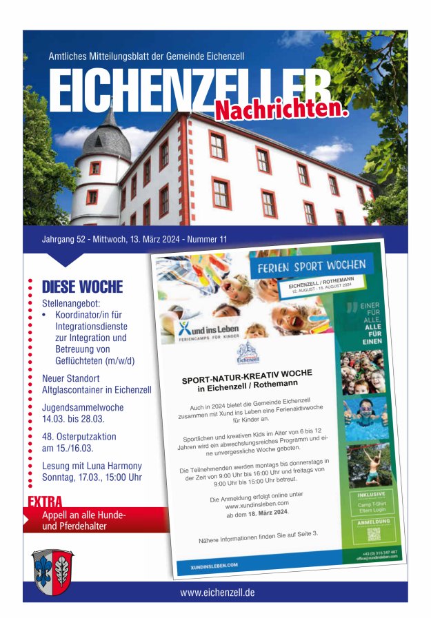 Amtliches Mitteilungsblatt der Gemeinde Eichenzell Titelblatt 11/2024