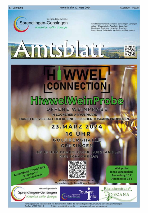Amtsblatt VG Sprendlingen-Gensingen Titelblatt 11/2024