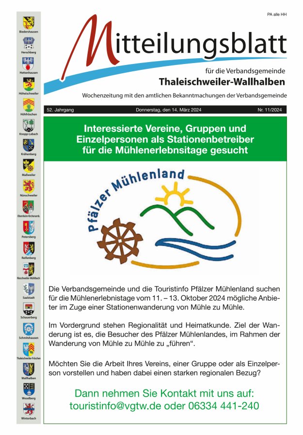 Mitteilungsblatt VG Thaleischweiler-Wallhalben Titelblatt 11/2024