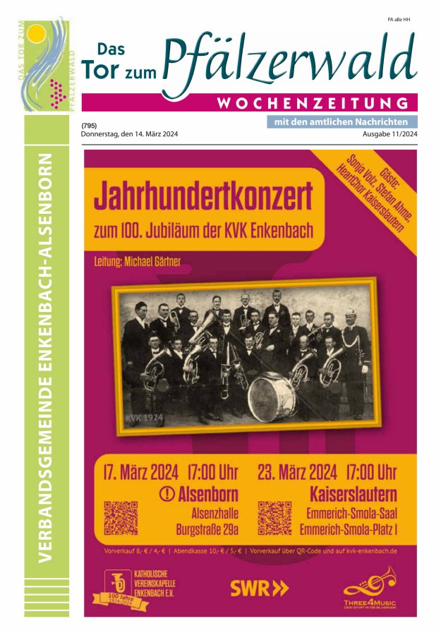 Das Tor zum Pfälzer Wald - VG Enkenbach-Alsenborn Titelblatt 11/2024