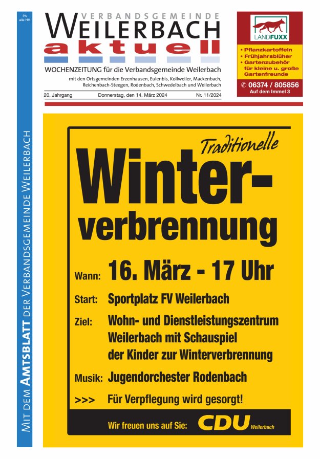 Verbandsgemeinde Weilerbach aktuell Titelblatt 11/2024