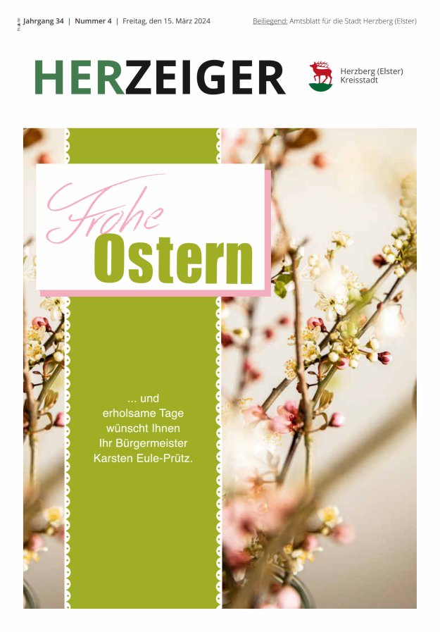 Amtsblatt für die Stadt Herzberg (Elster) mit Bekanntmachungen der Stadt  Titelblatt 04/2024