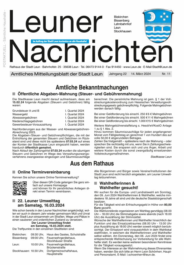 Leuner Nachrichten Titelblatt 11/2024