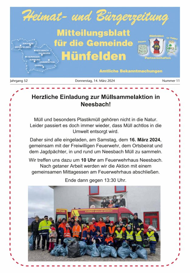 Mitteilungsblatt für die Gemeinde Hünfelden Titelblatt 11/2024