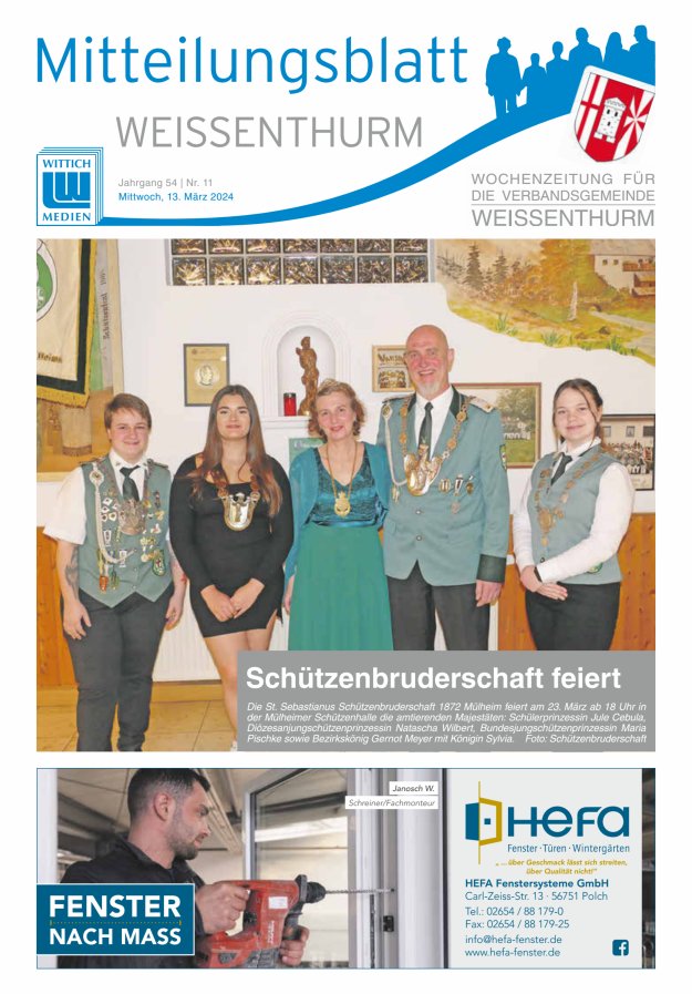 Mitteilungsblatt für den Bereich der Verbandsgemeinde Weißenthurm Titelblatt 11/2024