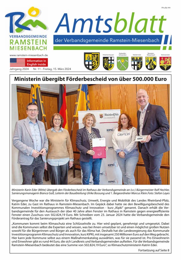 Amtsblatt VG Ramstein-Miesenbach Titelblatt 11/2024