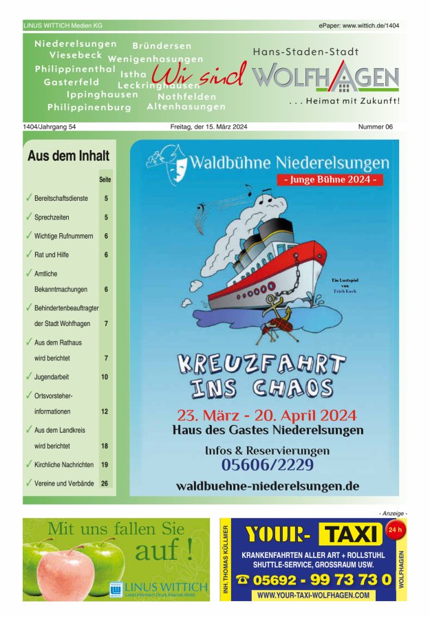 Wolfhager Stadtanzeiger Titelblatt 06/2024