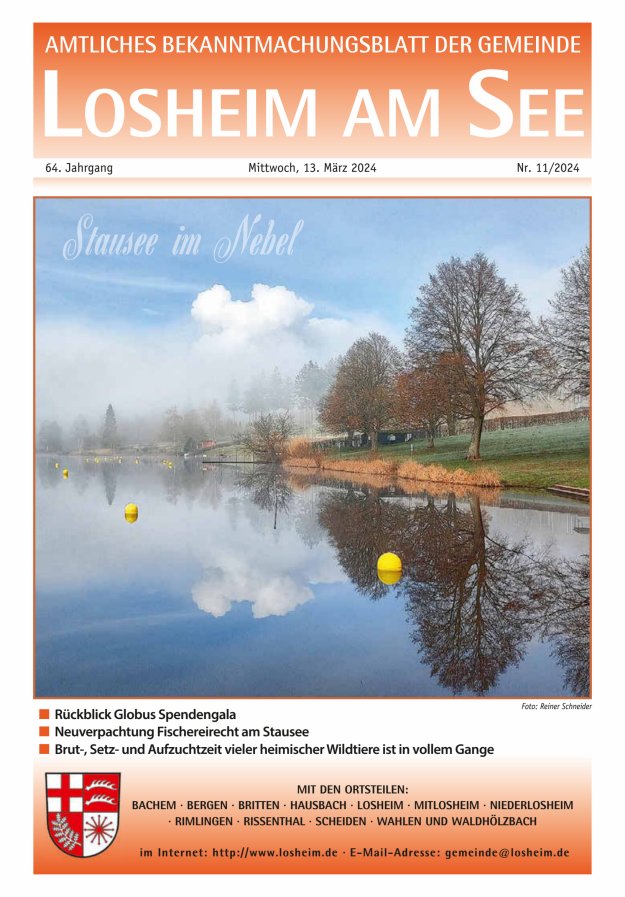Amtliches Bekanntmachungsblatt der Gemeinde Losheim am See Titelblatt 11/2024