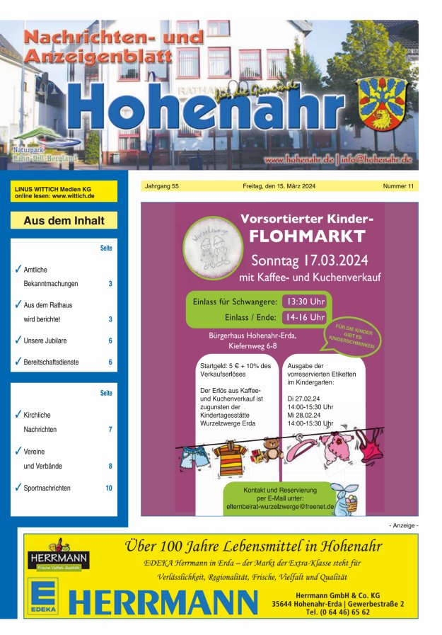 Nachrichten- und Anzeigenblatt für die Gemeinde Hohenahr Titelblatt 11/2024