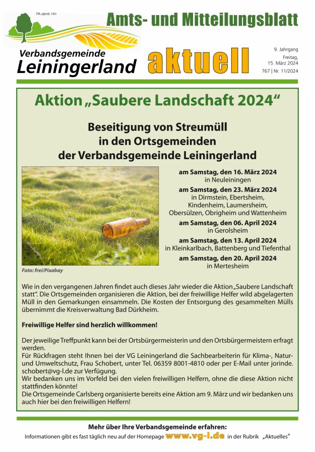 VG Leiningerland aktuell Titelblatt 11/2024