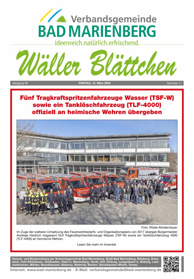 Wäller Blättchen - Verbandsgemeinde Bad Marienberg Titelblatt 11/2024