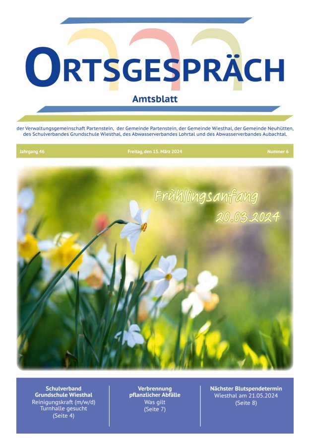 Ortsgespräch - Amtsblatt der VG Partenstein und ihrer Körperschaften Titelblatt 06/2024
