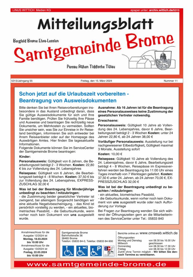 Mitteilungsblatt der Samtgemeinde Brome Titelblatt 11/2024