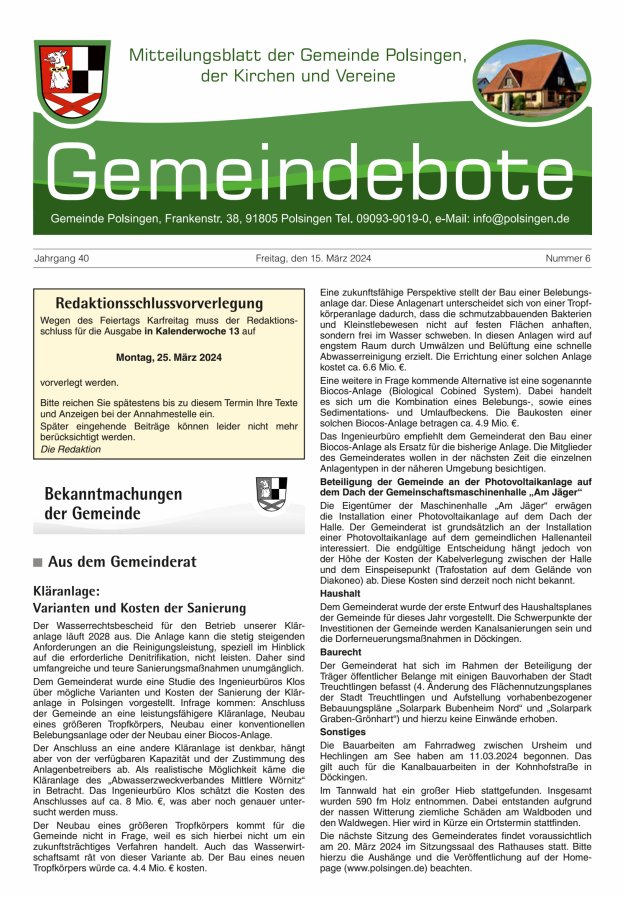 Polsingen - Der Gemeindebote Titelblatt 06/2024