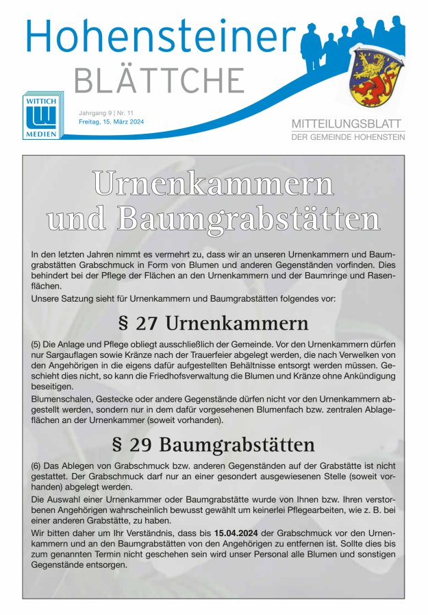 Hohensteiner Blättche Titelblatt 11/2024