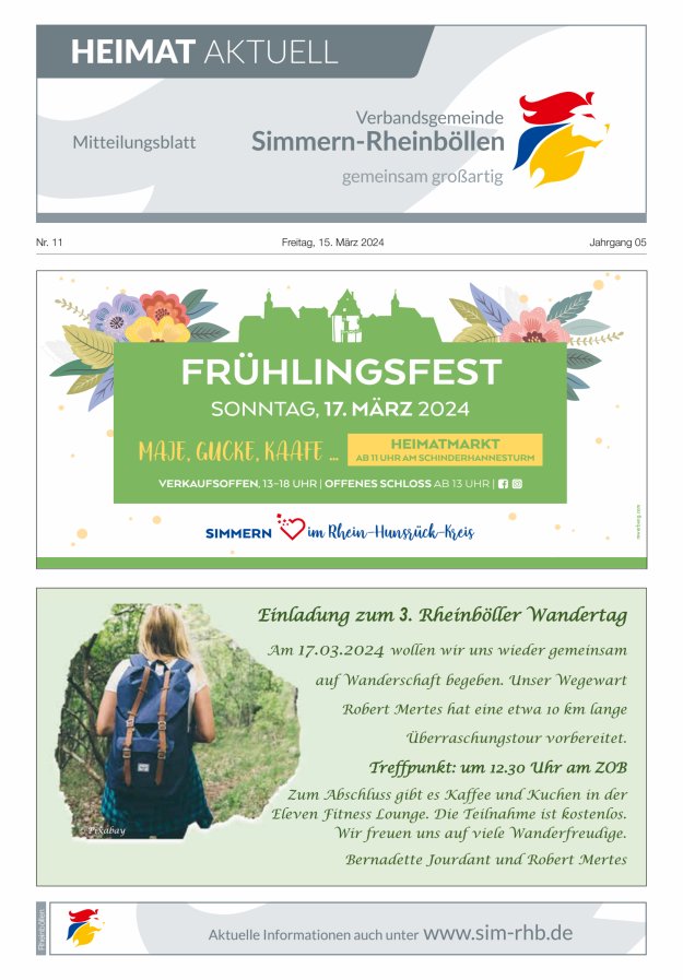 Heimat Aktuell Mitteilungsblatt der VG Simmern-Rheinböllen-Ausg Rheinböllen Titelblatt 11/2024