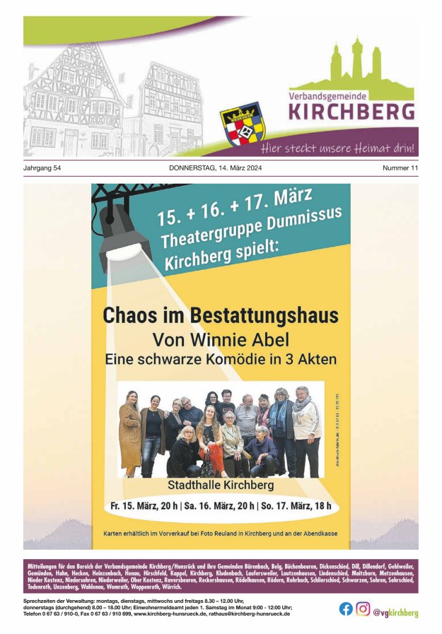 Mitteilungen der Verbandsgemeinde Kirchberg Hunsrück Titelblatt 11/2024