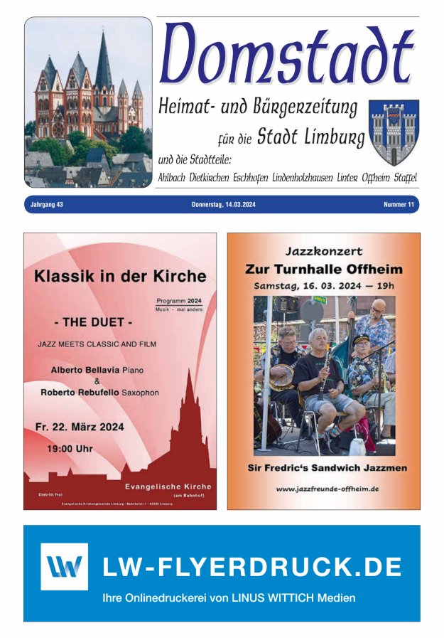 Domstadt - Heimat- und Bürgerzeitung für die Stadt Limburg Titelblatt 11/2024