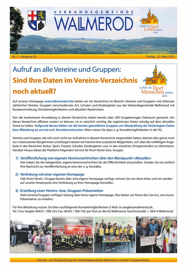Wir über uns - Verbandsgemeinde Wallmerod Titelblatt 11/2024