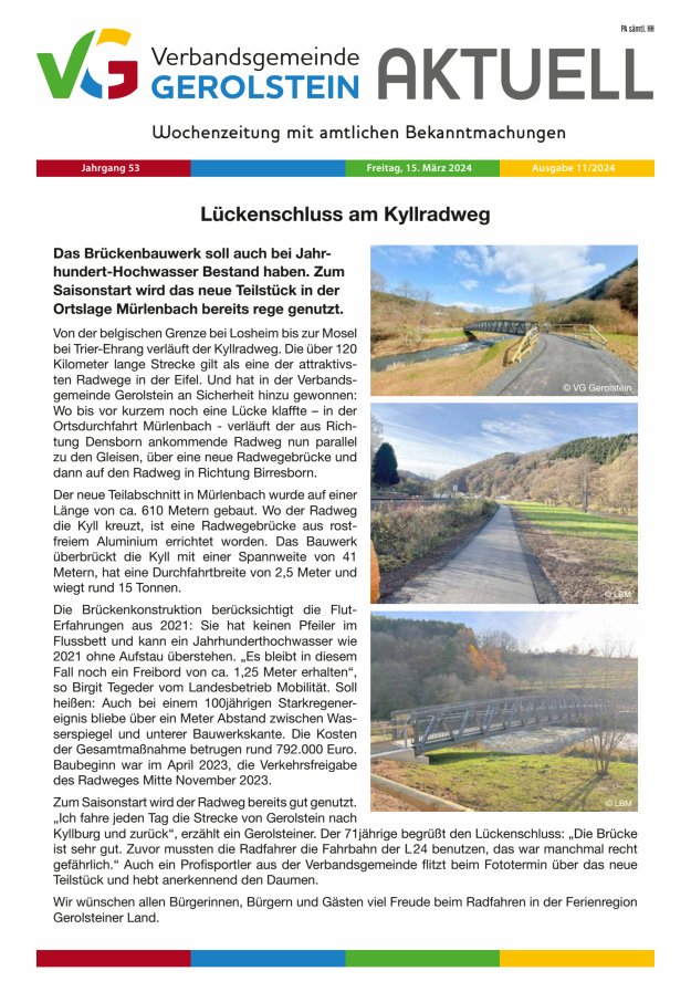 Verbandsgemeinde Gerolstein aktuell Titelblatt 11/2024