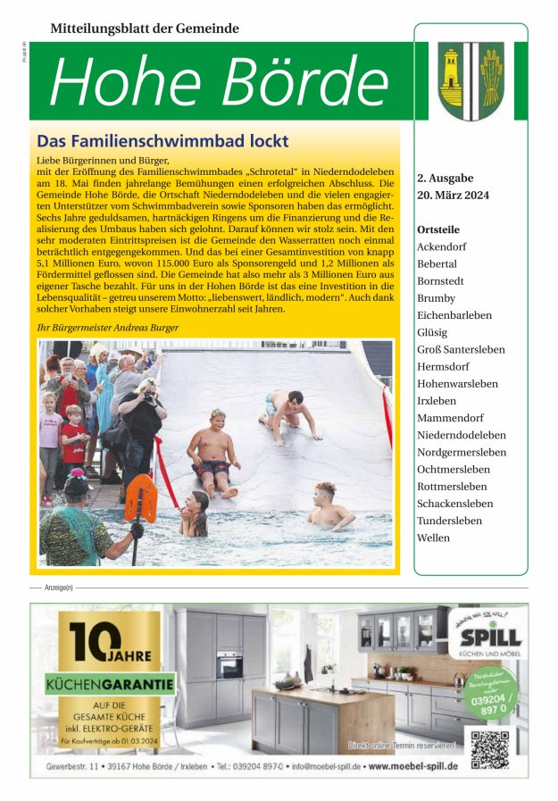 Amts- und Mitteilungsblatt der Gemeinde Hohe Börde Titelblatt 02/2024