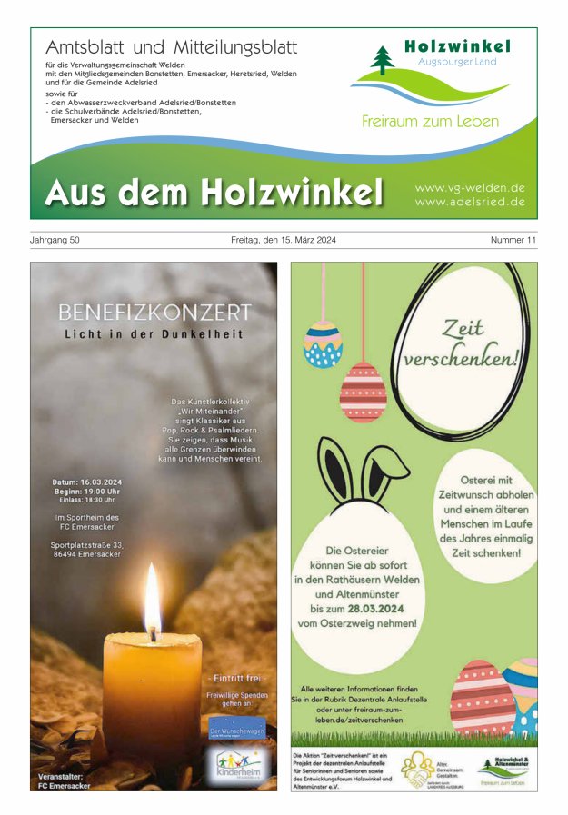 Aus dem Holzwinkel Amtsblatt u Mitteilungsblatt f VG Welden u GemAdelsried Titelblatt 11/2024