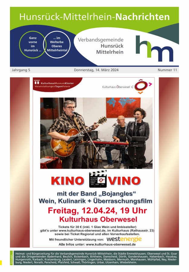 Hunsrück-Mittelrhein Nachrichten Ausgabe Emmelshausen Titelblatt 11/2024