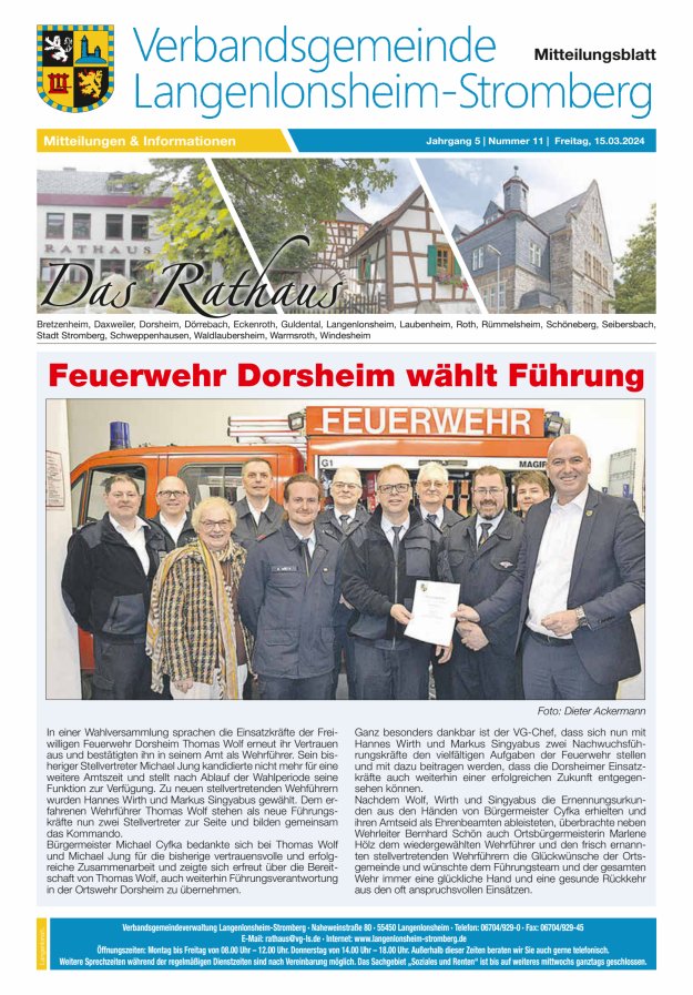 Das Rathaus - MTB d VG Langenlonsheim-Stromberg Titelblatt 11/2024