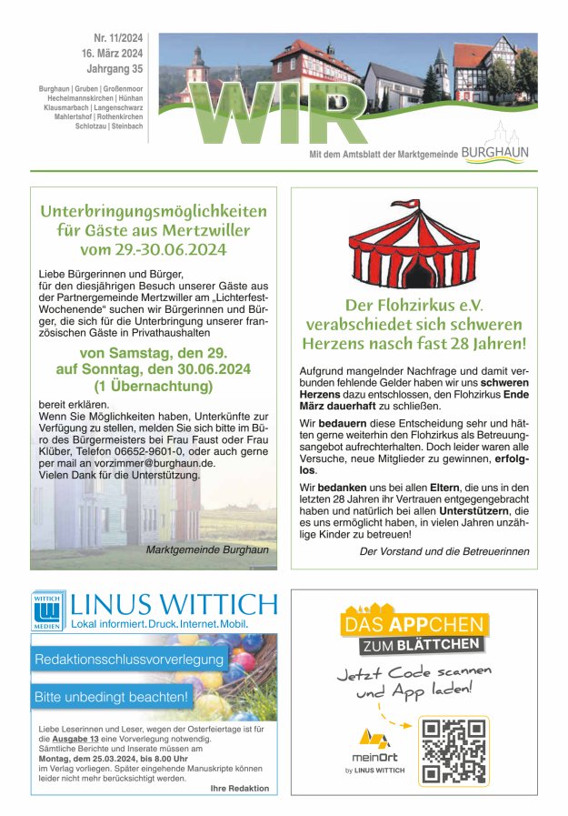 WIR - mit Amtsblatt der Marktgemeinde Burghaun Titelblatt 11/2024