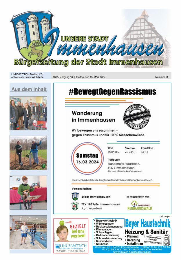 Unsere Stadt Immenhausen Titelblatt 11/2024