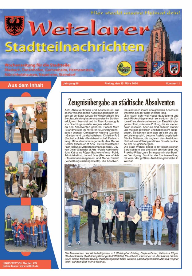 Wetzlarer Stadtteilnachrichten Titelblatt 11/2024