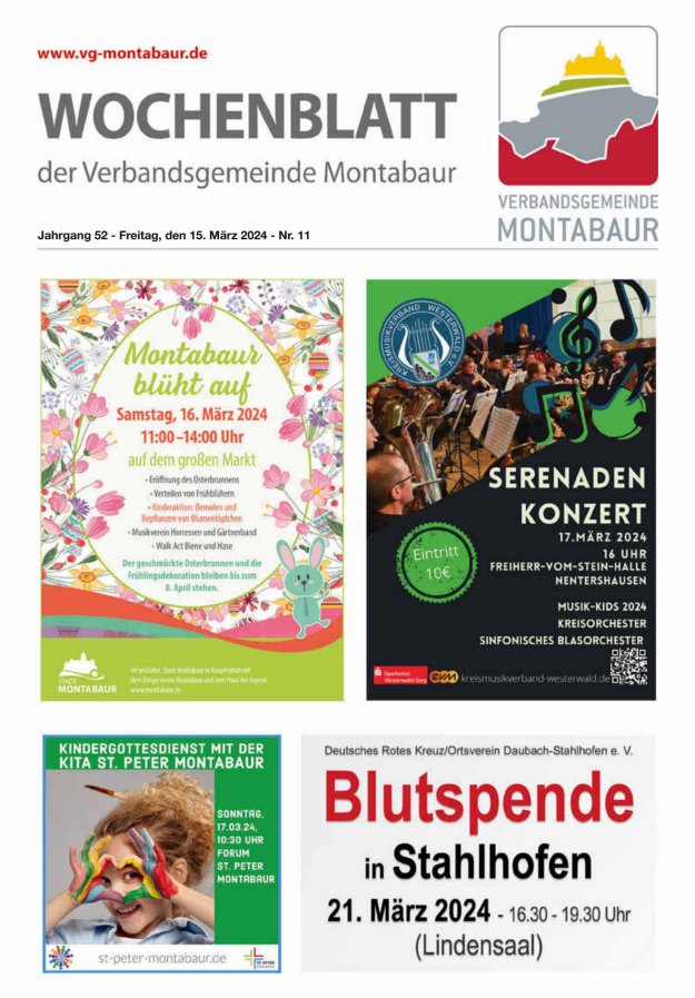 Wochenblatt der Verbandsgemeinde Montabaur Titelblatt 11/2024