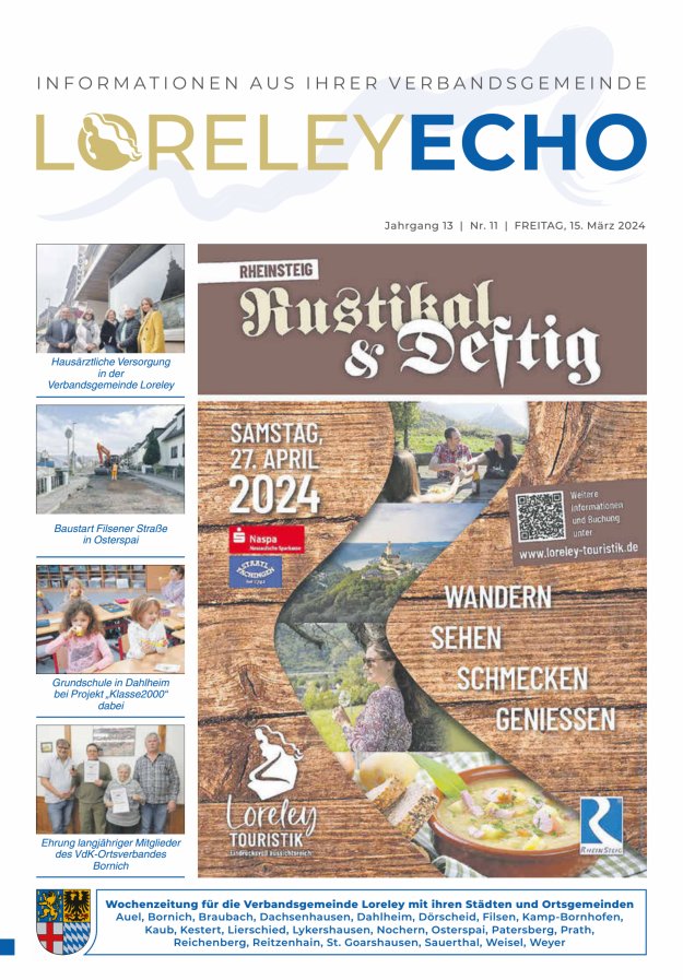 Loreley-Echo - Mitteilungsblatt der Verbandsgemeinde Loreley (Braubach) Titelblatt 11/2024
