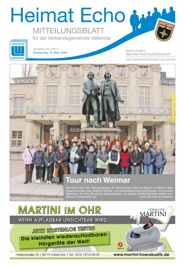 Heimat-Echo - Heimat- und Bürgerzeitung Verbandsgemeinde Vallendar Titelblatt 11/2024