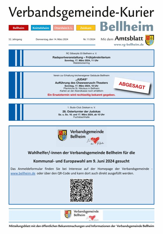 Verbandsgemeinde-Kurier Bellheim Titelblatt 11/2024