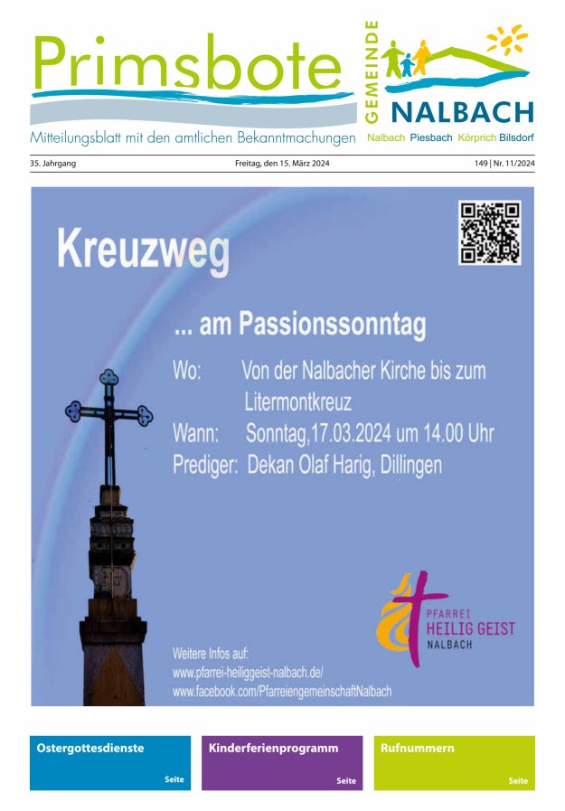Primsbote Gemeinde Nalbach Titelblatt 11/2024